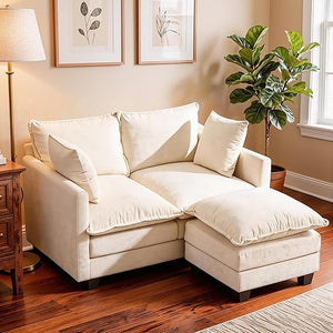Compact Chenille Loveseat Sofa with Deep Seat & Detachable Cover