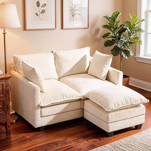 Compact Chenille Loveseat Sofa with Deep Seat & Detachable Cover