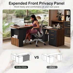 63-Inch L-Shaped Electric Standing Desk with File Cabinet & Privacy Panel