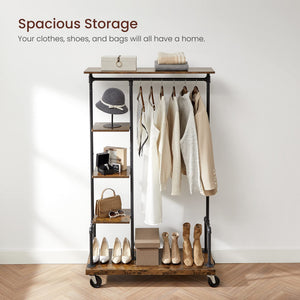 Industrial Clothing Rack with Wheels & 5-Tier Shelves