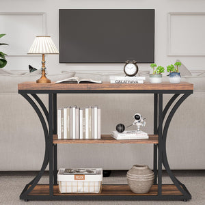 Narrow Console Table 39.4" with 3-Tier Storage Shelves