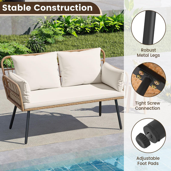 2-Seater Outdoor PE Rattan Loveseat Sofa with Cushions