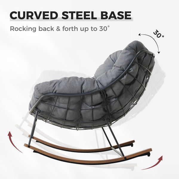 Oversized Papasan Outdoor Rocking Chair with Cushion