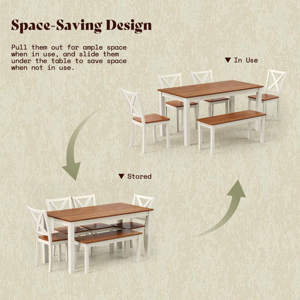6-Piece Farmhouse Dining Table Set with Bench