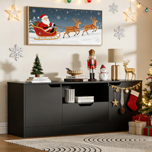Housoul TV Stand for 55/60/65 Inch TV, Entertainment Center with 2 Doors & Drawer, Media TV Console Table with Storage Cabinet for Living Room, Bedroom, Black