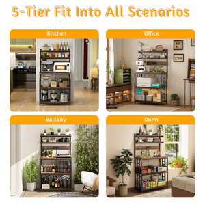 5-Tier Kitchen Baker's Rack with Power Outlet & LED Lights