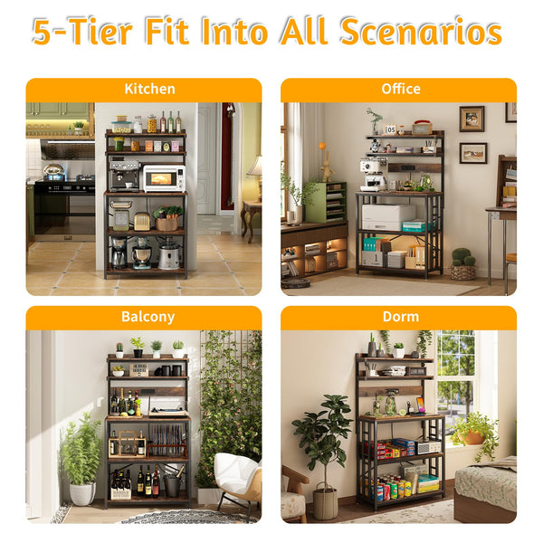 5-Tier Kitchen Baker's Rack with Power Outlet & LED Lights