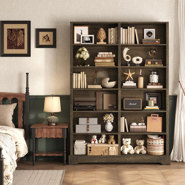 76" Tall 6-Tier Wood Bookcase with 12 Compartments