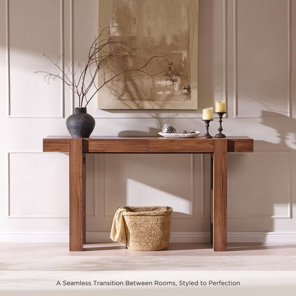 63-Inch Wooden Console Table with 2 Drawers