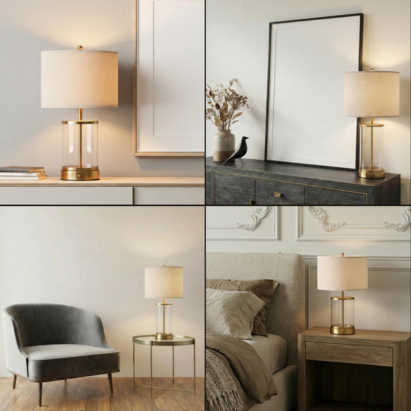 Cordless Rechargeable Glass Table Lamp with Touch Dimmer