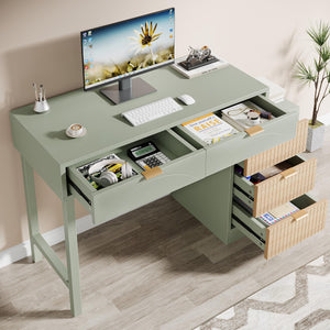 Computer Desk with 5 Drawers & Reversible Storage Cabinet