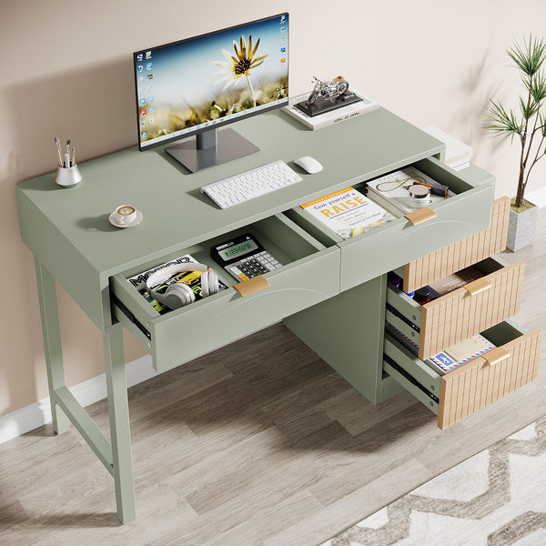 Computer Desk with 5 Drawers & Reversible Storage Cabinet