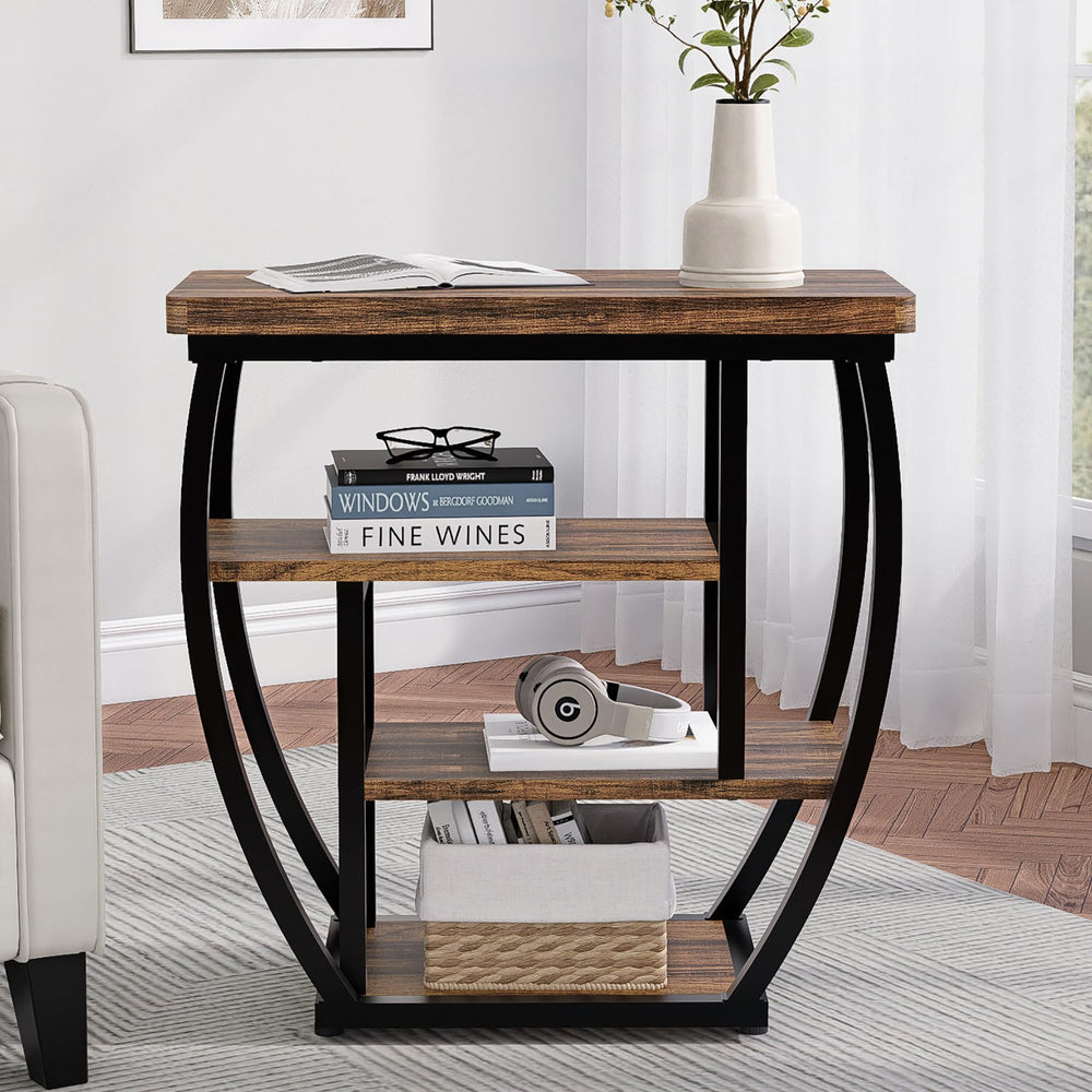 4-Tier Industrial End Table with Storage Shelves