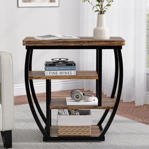 4-Tier Industrial End Table with Storage Shelves
