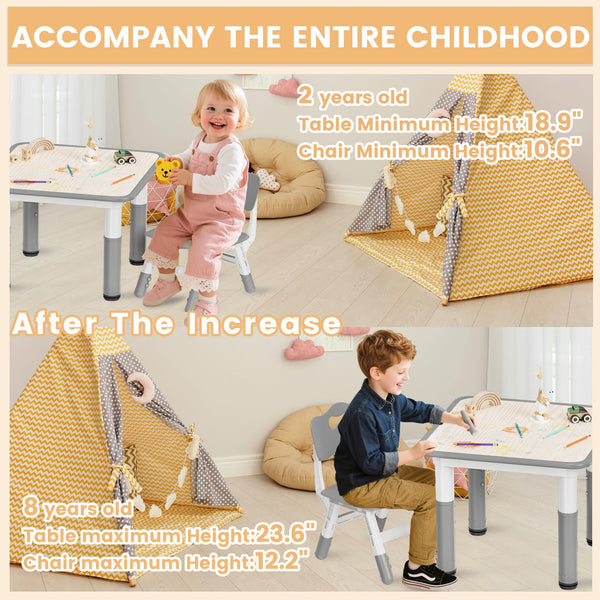 Height Adjustable Kids Table and Chairs Set – Gray