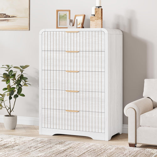 Fluted 5-Drawer Dresser – White