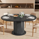 59 inch Round Dining Table for 6, Modern Farmhouse Kitchen Table, Circle Dining Tables with Wood Strip Base for Kitchen Living Room (Big Adjustable Walnut)