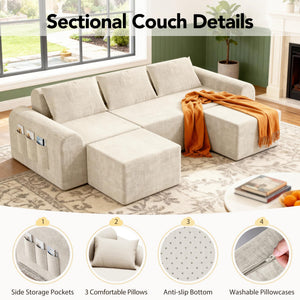 Modular Cloud Sectional Sofa with Ottomans – Beige