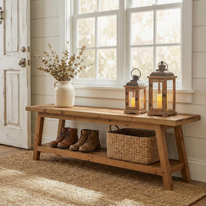 Solid Wood Entryway Bench with Shoe Storage Shelf