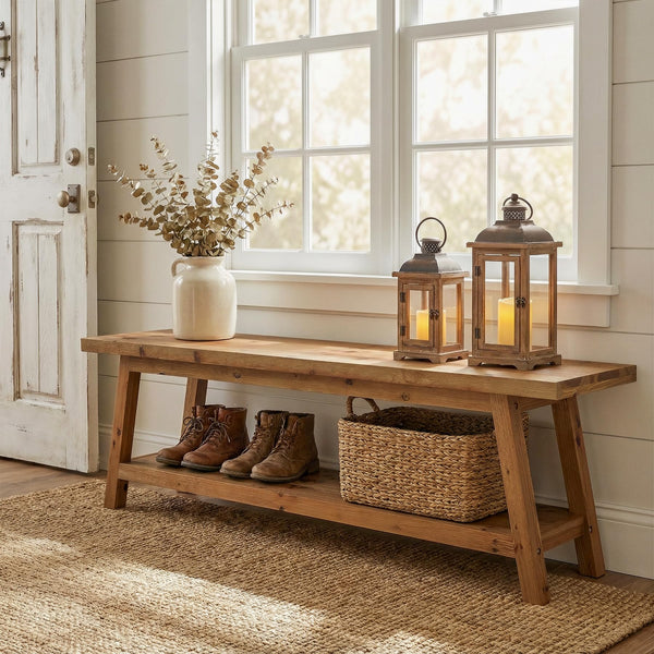 Solid Wood Entryway Bench with Shoe Storage Shelf