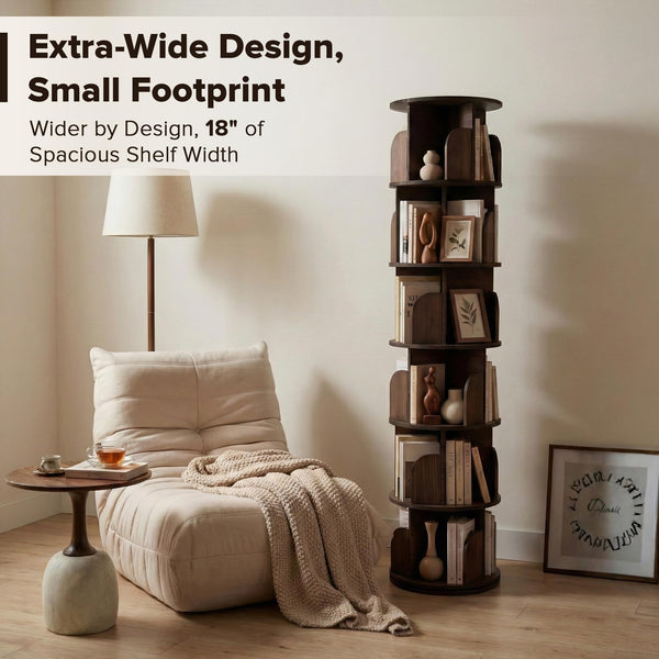 6-Tier Rotating Bookshelf with Lazy Susan Turntable