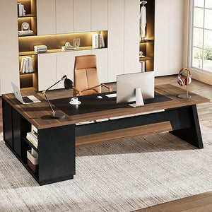 L-Shaped Executive Desk with Drawers and File Cabinet