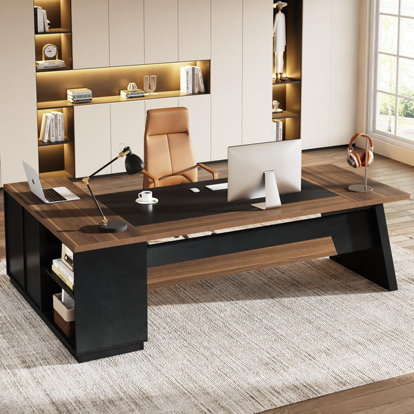 L-Shaped Executive Desk with Drawers and File Cabinet