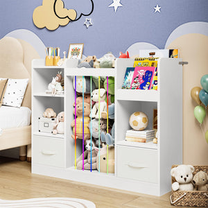 Kids Toy Storage Organizer with Stuffed Animal Storage — 5 Cubes & 2 Drawers, White