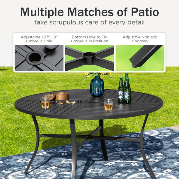 Round Metal Outdoor Dining Table with Umbrella Hole
