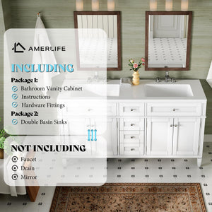 60-Inch Double Sink Bathroom Vanity with Storage Drawers
