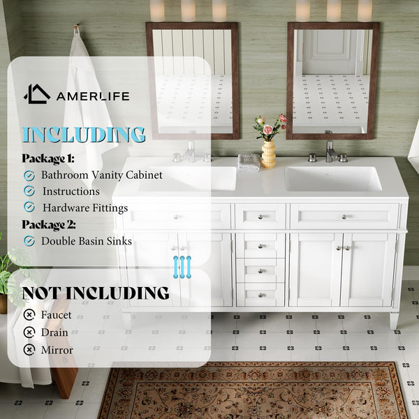 60-Inch Double Sink Bathroom Vanity with Storage Drawers