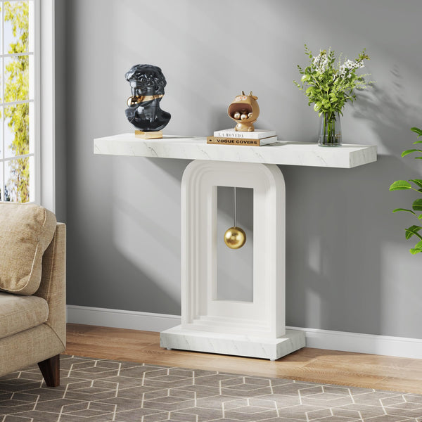 40" Faux Marble Console Table with Geometric Base