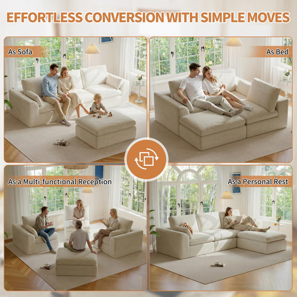 108" Modular Sectional Cloud Couch with Ottoman