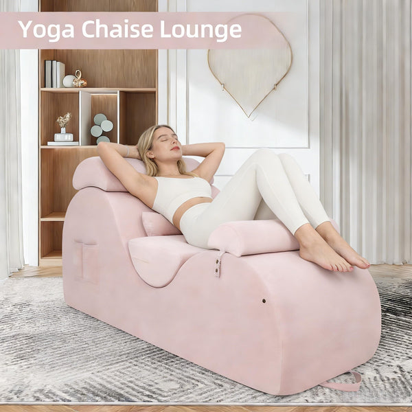 Yoga Chaise Lounge Chair with Headrest & Accessories – Pink Large