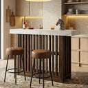 Modern Bar Table with Faux Marble Top & Storage Shelves