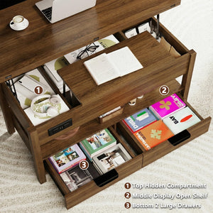 Lift Top Coffee Table with Power Outlets, LED Lights & Storage
