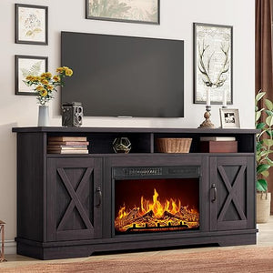 63" Farmhouse TV Stand with 26" Electric Fireplace