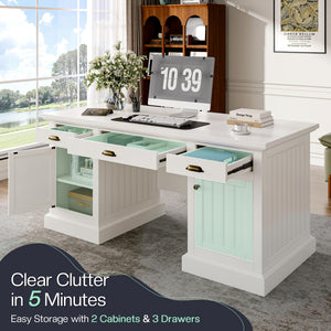 68" Executive Desk with Drawers, Cabinets & Fluted Panel