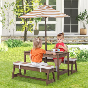 Kids Outdoor Wooden Picnic Table & Bench Set with Umbrella