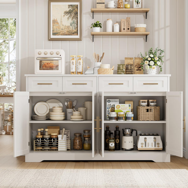 60" Buffet Sideboard Cabinet with 4 Drawers & Gold Handles