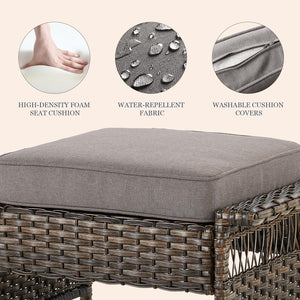 Patio Wicker Ottomans Set of 2 with Cushions