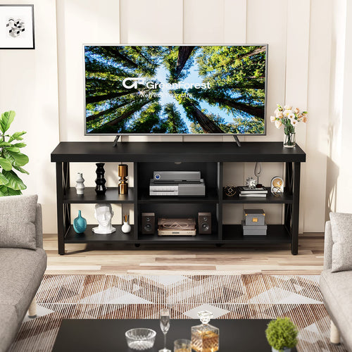 55 Inch Farmhouse TV Stand for 65 Inch TVs with 6 Storage Compartments