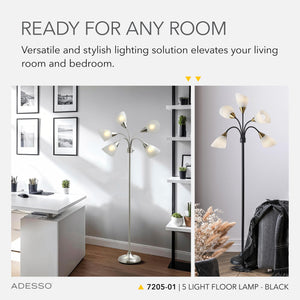 5-Head Arc Floor Lamp with Adjustable Gooseneck Shades
