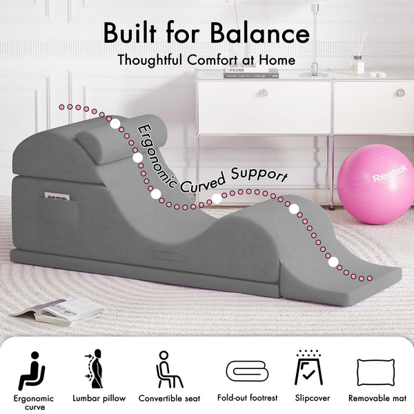 Convertible Yoga Chaise Lounge Chair with Lumbar Pillow