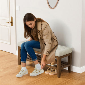 Upholstered Storage Bench with Shoe Shelf