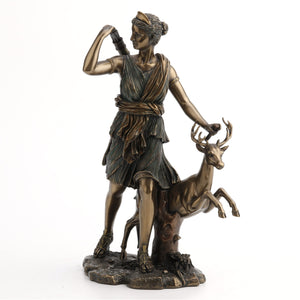 Artemis Greek Goddess Statue with Deer – Cold Cast Bronze Resin, 11 Inch