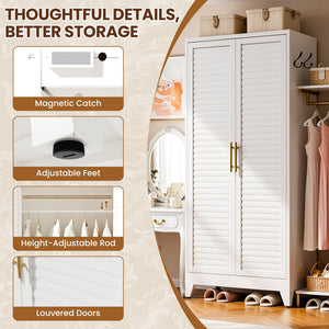 71" Metal Wardrobe Closet with Louvered Doors & Adjustable Shelves