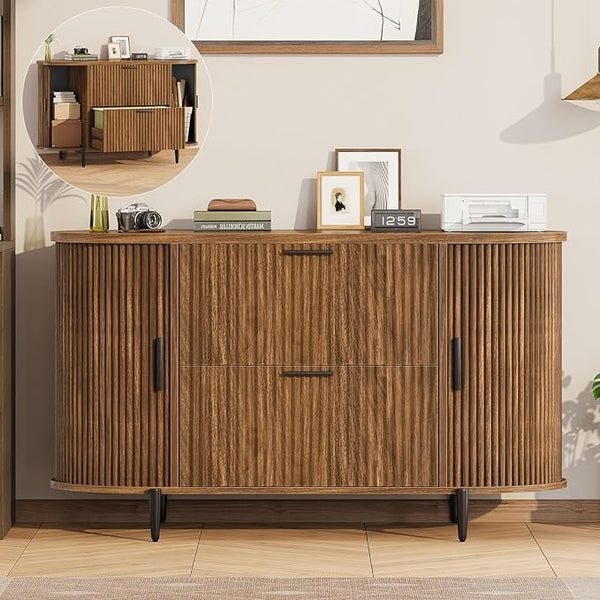 2-Drawer Filing Cabinet with Sliding Door Storage