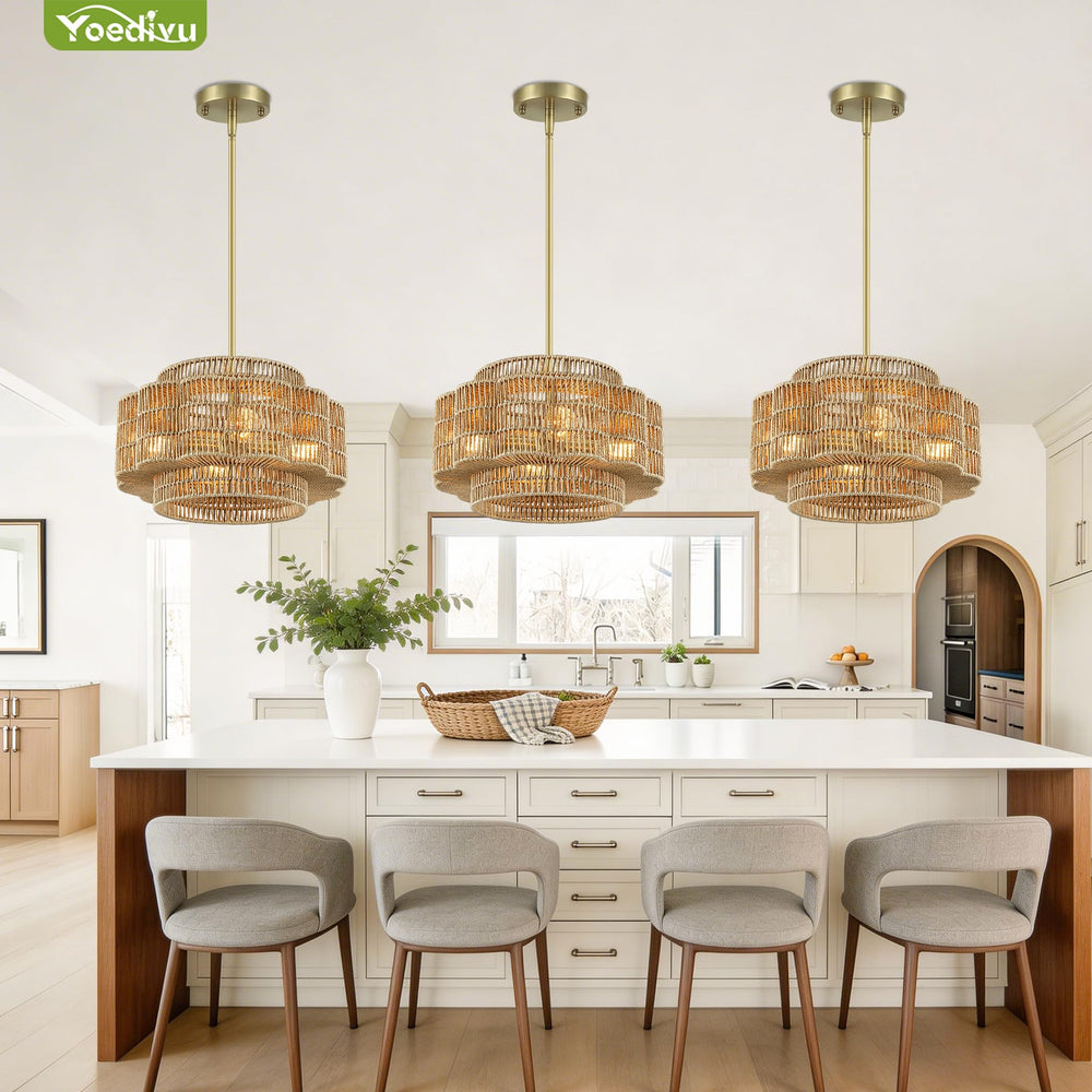 Petal-Shaped Boho Rattan Chandelier – Handwoven Pendant Light