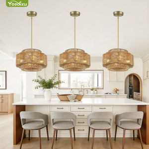 Petal-Shaped Boho Rattan Chandelier – Handwoven Pendant Light